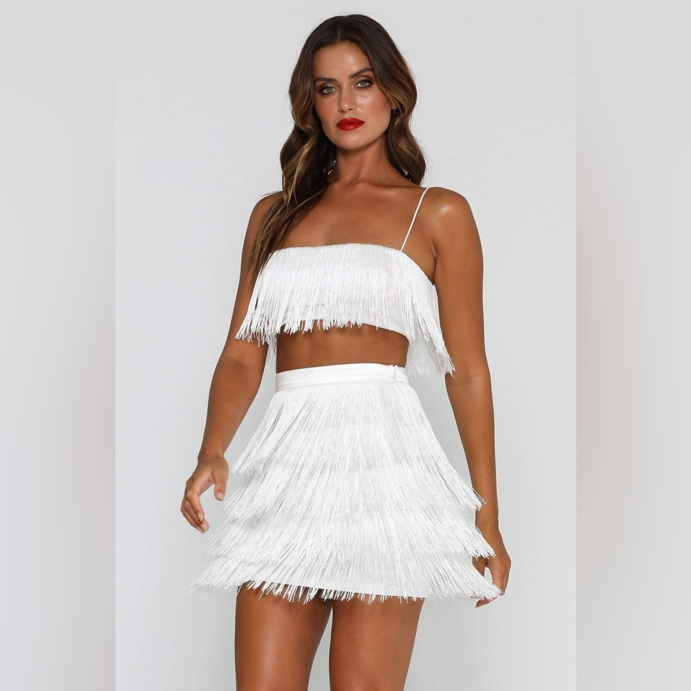 Meshki Fringe Crop Top & Skirt Set
